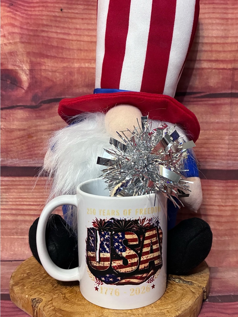 USA Patriotic White Ceramic Mug - 250 Years of Freedom
